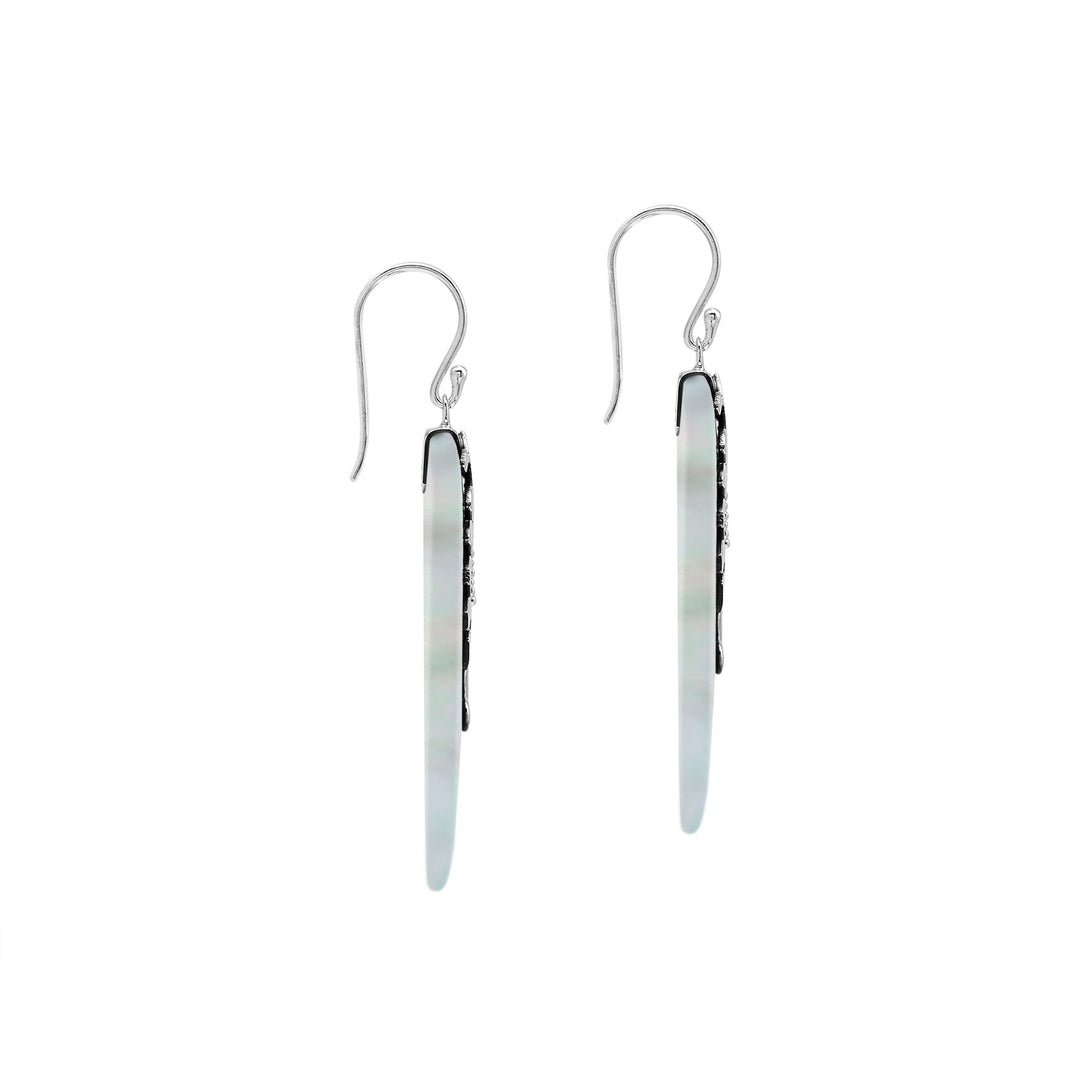 AE-1213-MOP Sterling Silver triangle Shape Earring With Mother Of Pearl Jewelry Bali Designs Inc 