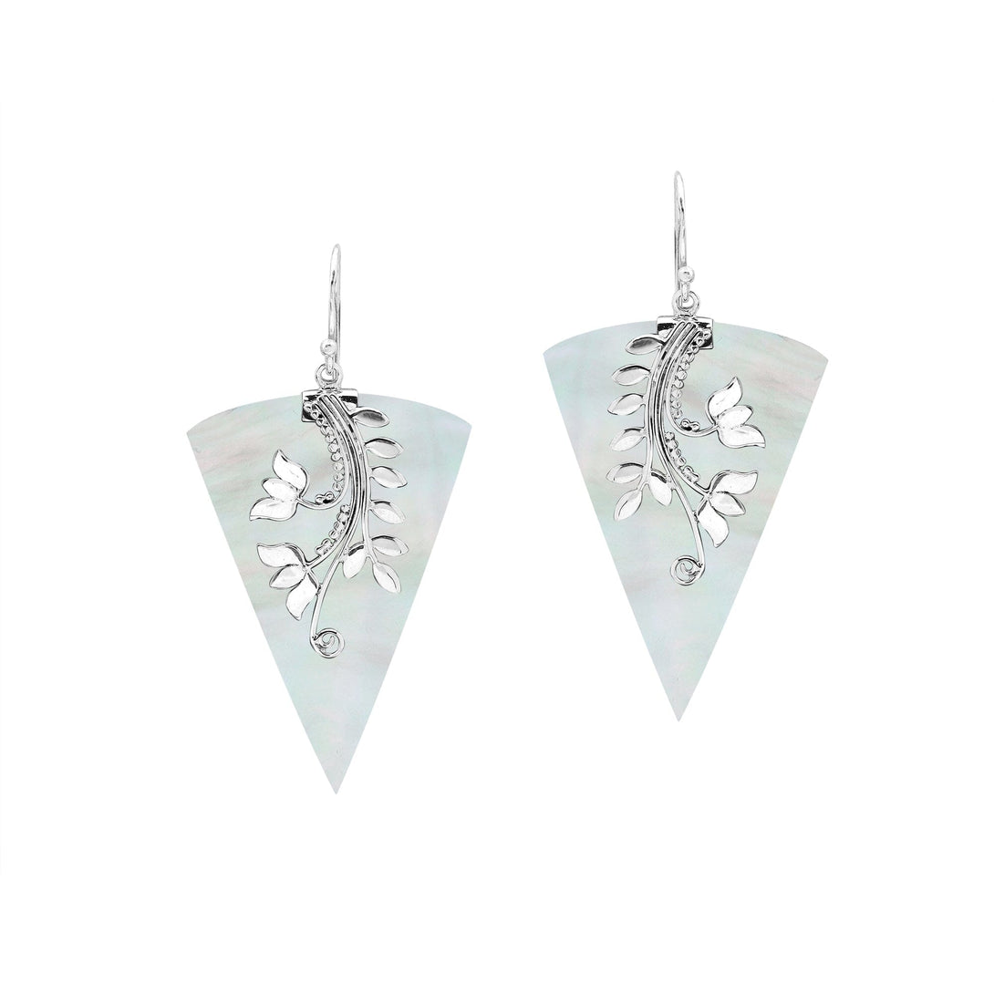 AE-1213-MOP Sterling Silver triangle Shape Earring With Mother Of Pearl Jewelry Bali Designs Inc 