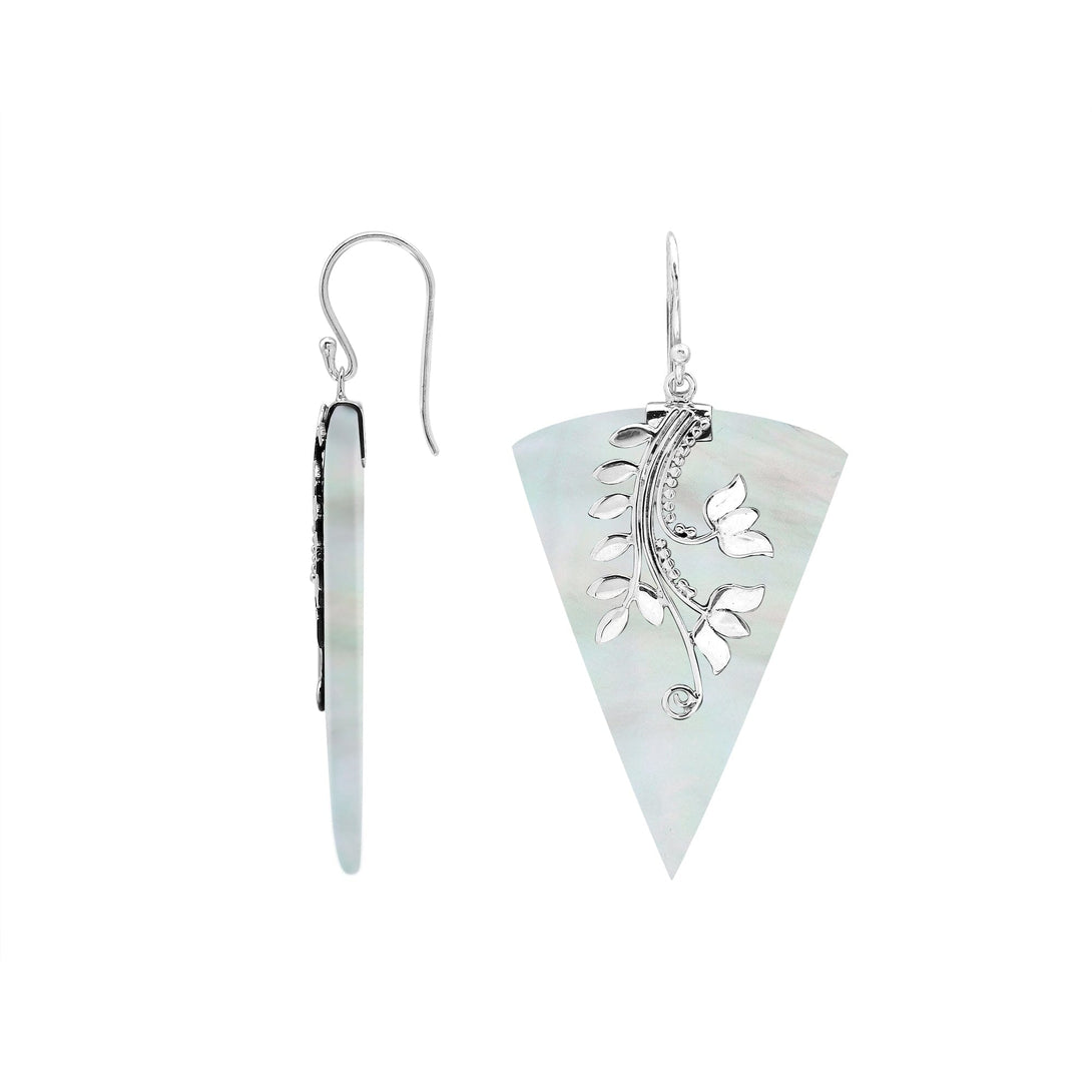 AE-1213-MOP Sterling Silver triangle Shape Earring With Mother Of Pearl Jewelry Bali Designs Inc 