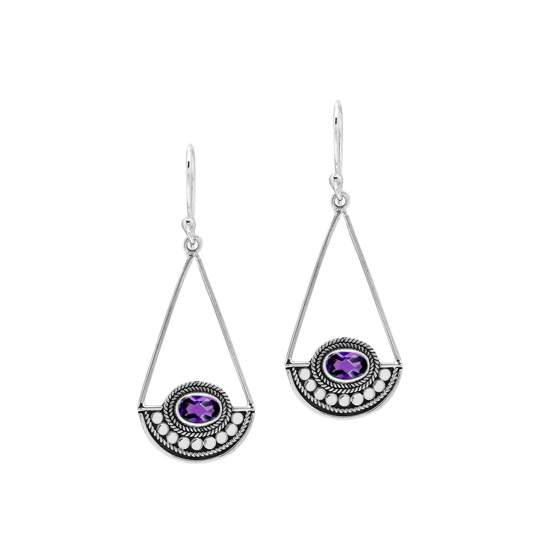 AE-1218-AM Sterling Silver Earring With Amethyst Q. Jewelry Bali Designs Inc 