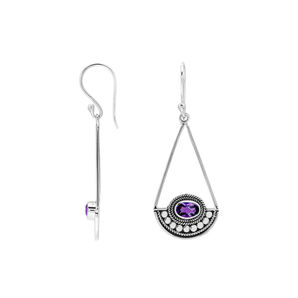 AE-1218-AM Sterling Silver Earring With Amethyst Q. Jewelry Bali Designs Inc 