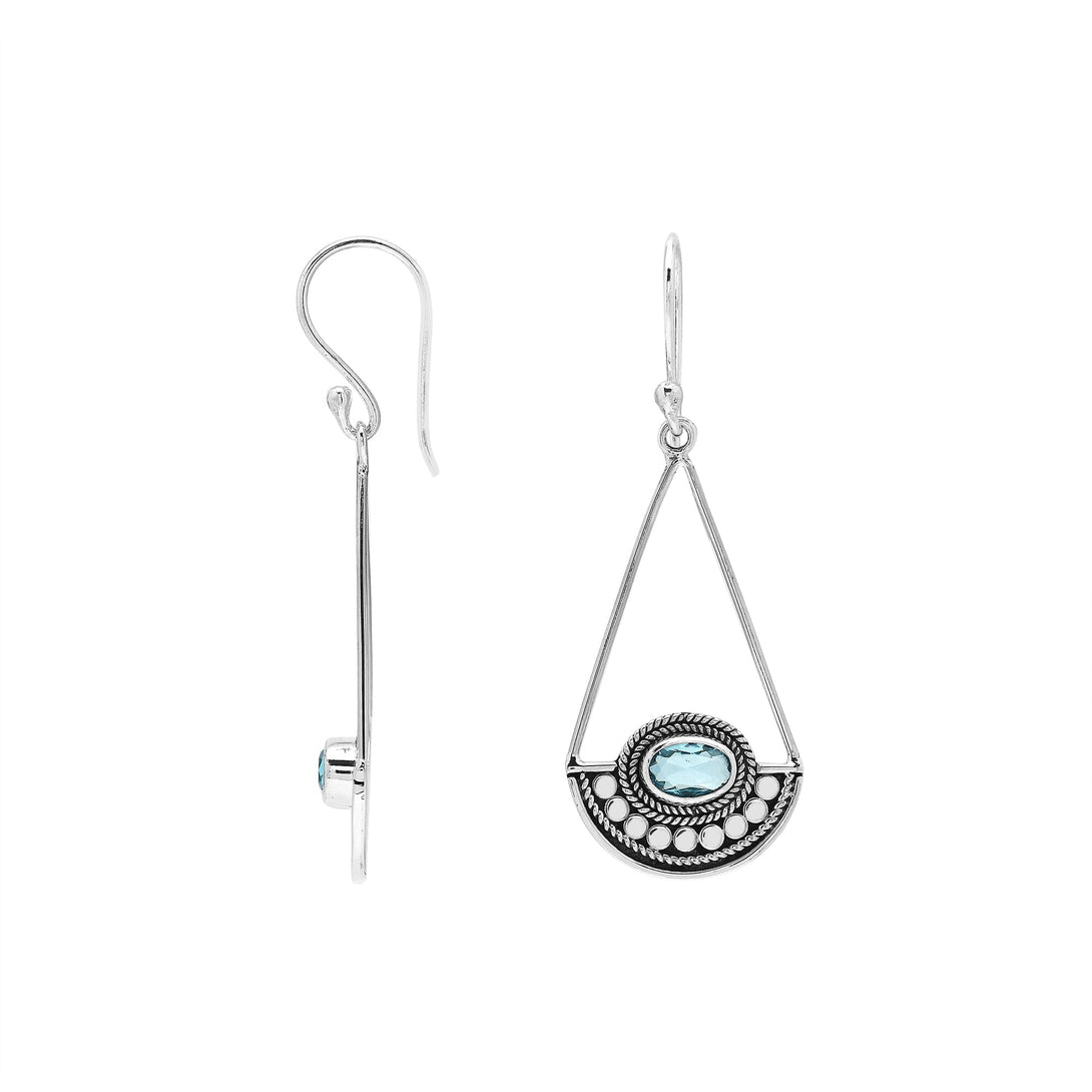 AE-1218-BT Sterling Silver Earring With Blue Topaz Q. Jewelry Bali Designs Inc 