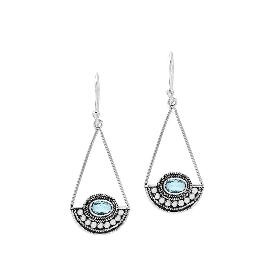 AE-1218-BT Sterling Silver Earring With Blue Topaz Q. Jewelry Bali Designs Inc 