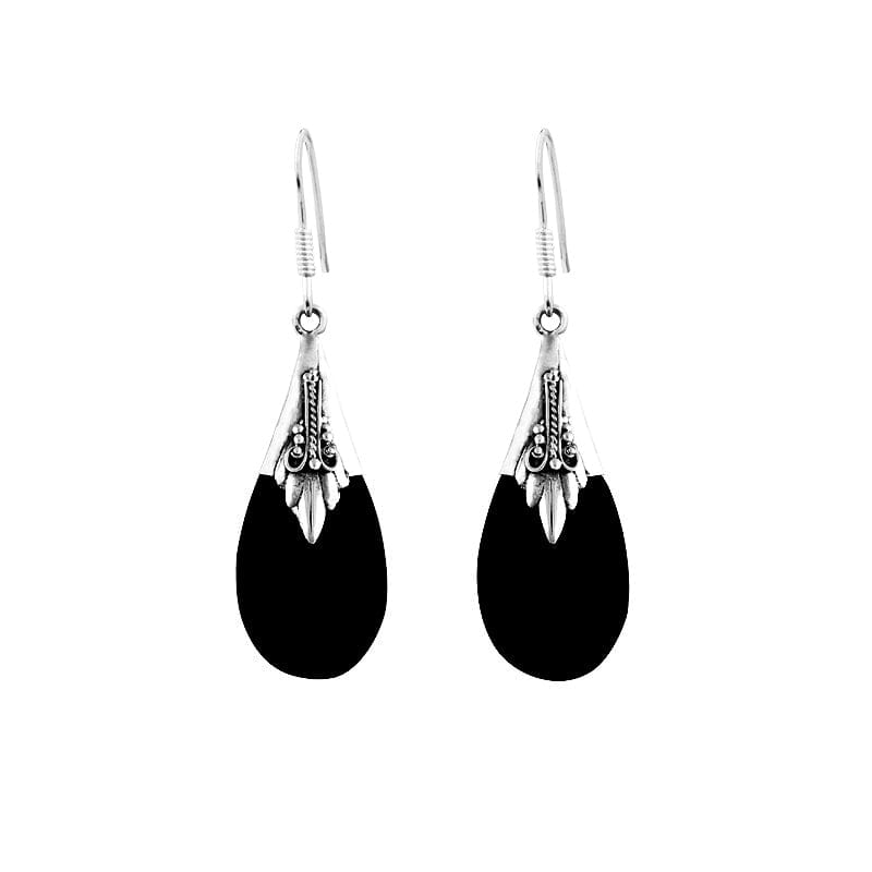 AE-6003-SHB Sterling Silver Tears Drop Earring With Black Shell Jewelry Bali Designs Inc 