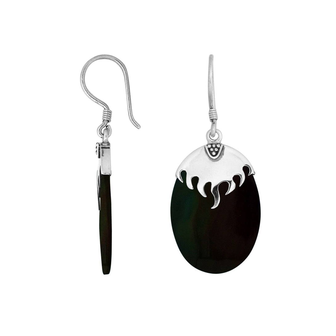 AE-6185-SHB Sterling Silver Fancy Shape Earring With Black Shell Jewelry Bali Designs Inc 