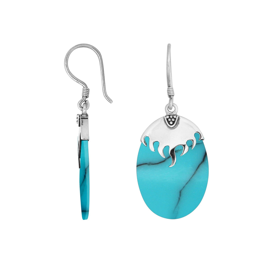 AE-6185-TQ Sterling Silver Fancy Shape Earring With Turquoise Shell Jewelry Bali Designs Inc 