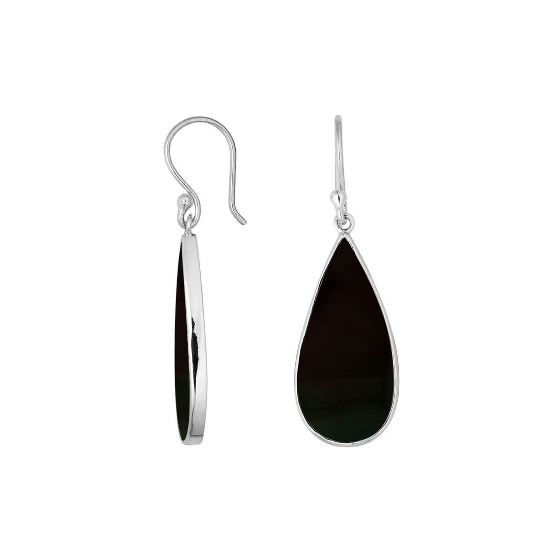 AE-6188-SHB Sterling Silver Pear Shape Earring With Black Shell Jewelry Bali Designs Inc 