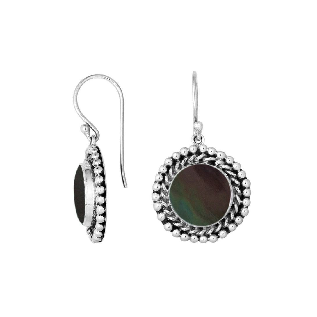 AE-6211-SHB Sterling Silver Round Shape Earring With Black Shell Jewelry Bali Designs Inc 