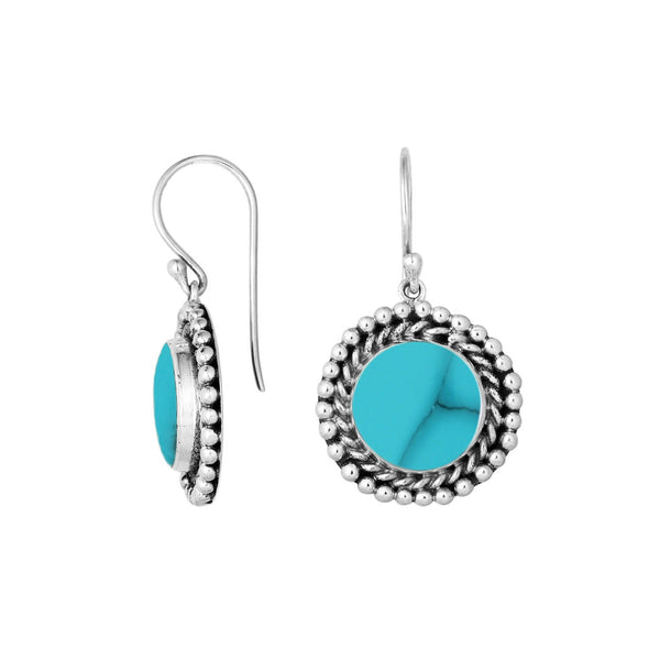 AE-6211-TQ Sterling Silver Round Shape Earring With Turquoise Shell Jewelry Bali Designs Inc 