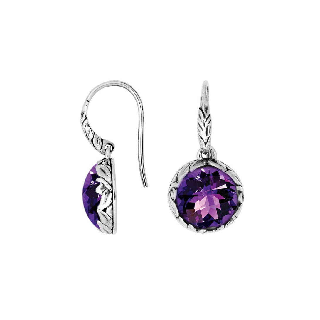 AE-8032-AM Sterling Silver Round Shape Earring With Amethyst Q. Jewelry Bali Designs Inc 