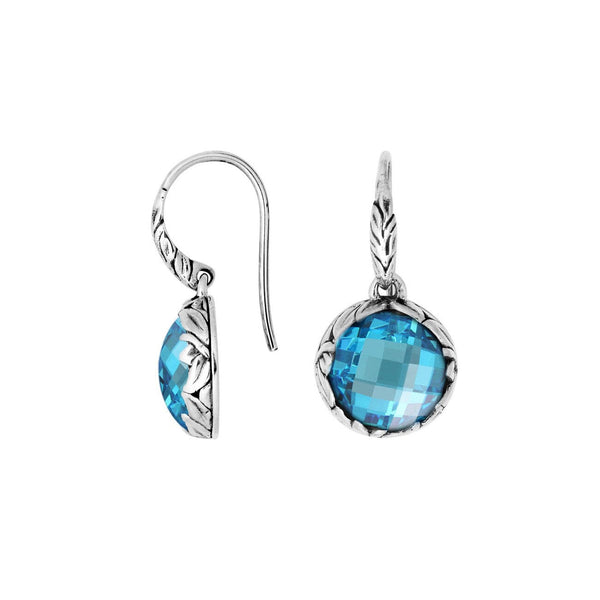 AE-8032-BT Sterling Silver Round Shape Earring With Blue Topaz Q. Jewelry Bali Designs Inc 