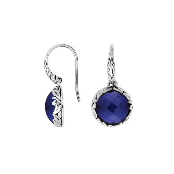 AE-8032-SP Sterling Silver Round Shape Earring With Sapphire Jewelry Bali Designs Inc 