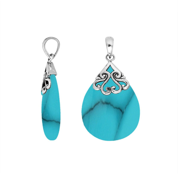 AP-1075-TQ Sterling Silver Pears Shape Pendant With Turquoise Shell Jewelry Bali Designs Inc 