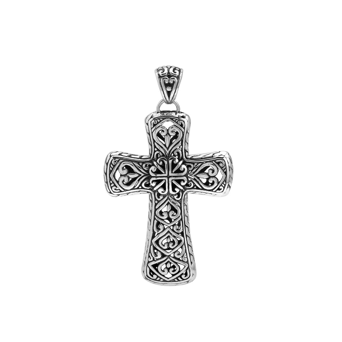 AP-1159-S Sterling Silver Beautiful Blessing Cross Pendant With Plain Silver Jewelry Bali Designs Inc 