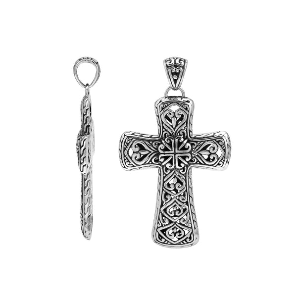 AP-1159-S Sterling Silver Beautiful Blessing Cross Pendant With Plain Silver Jewelry Bali Designs Inc 