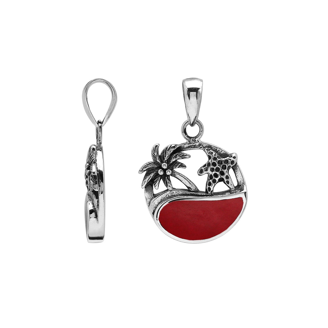 AP-1178-CR Sterling Silver Pendant with Coral Jewelry Bali Designs Inc 