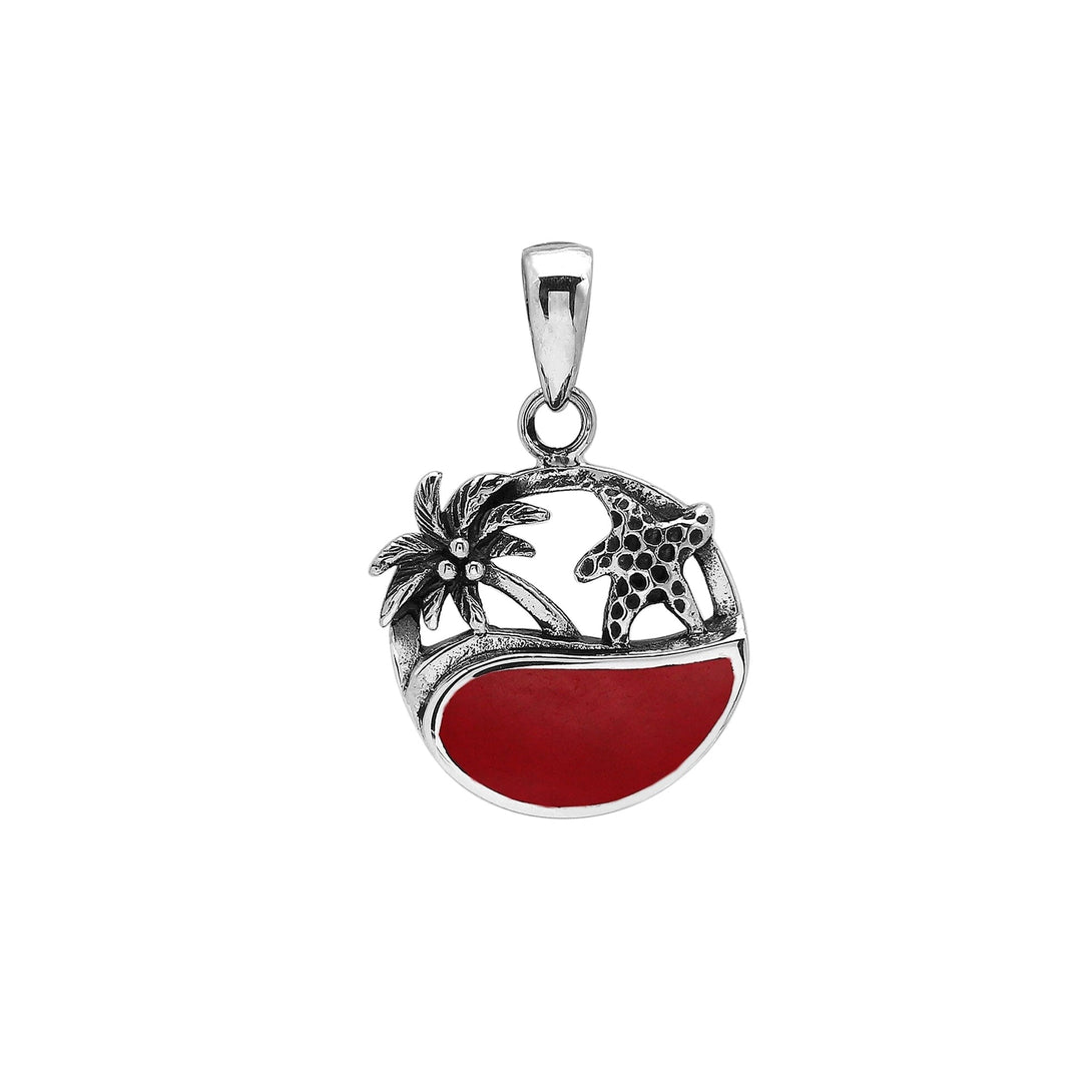 AP-1178-CR Sterling Silver Pendant with Coral Jewelry Bali Designs Inc 