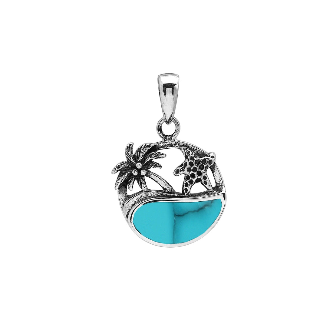 AP-1178-TQ Sterling Silver Pendant with Turquoise Shell Jewelry Bali Designs Inc 