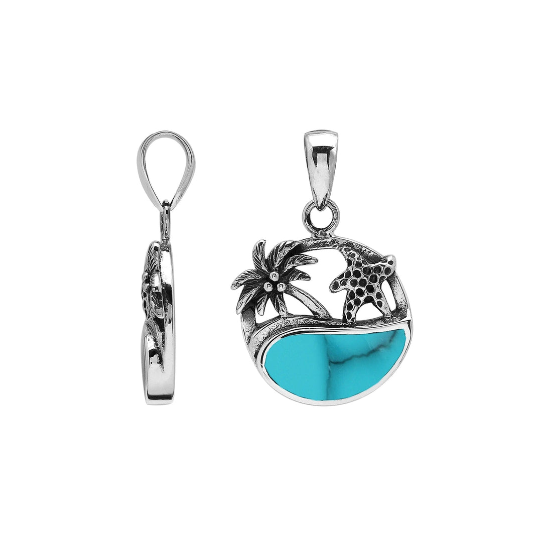 AP-1178-TQ Sterling Silver Pendant with Turquoise Shell Jewelry Bali Designs Inc 