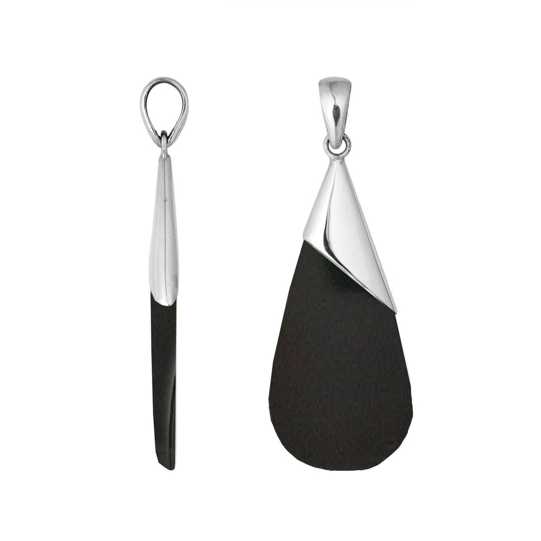 AP-6186-SHB Sterling Silver Pear Shape Pendant with Black Shell Jewelry Bali Designs Inc 