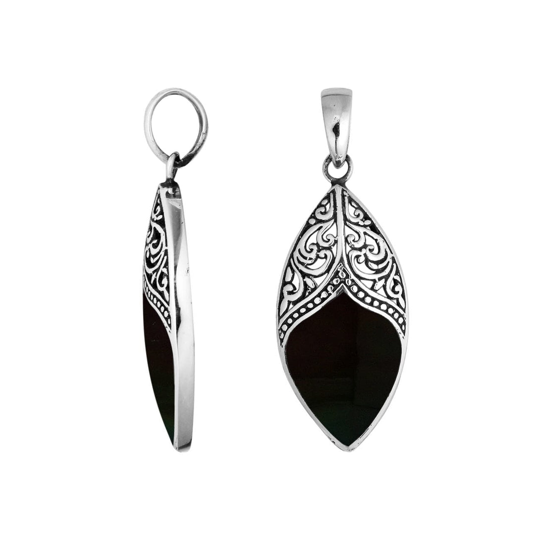 AP-6195-SHB Sterling Silver Marquise Shape Pendant With Black Shell Jewelry Bali Designs Inc 