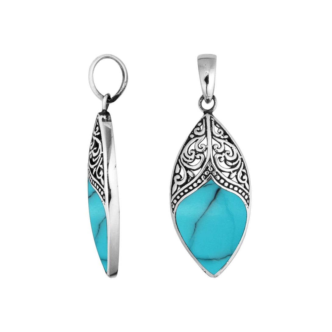 AP-6195-TQ Sterling Silver Marquise Shape Pendant With Turquoise Shell Jewelry Bali Designs Inc 