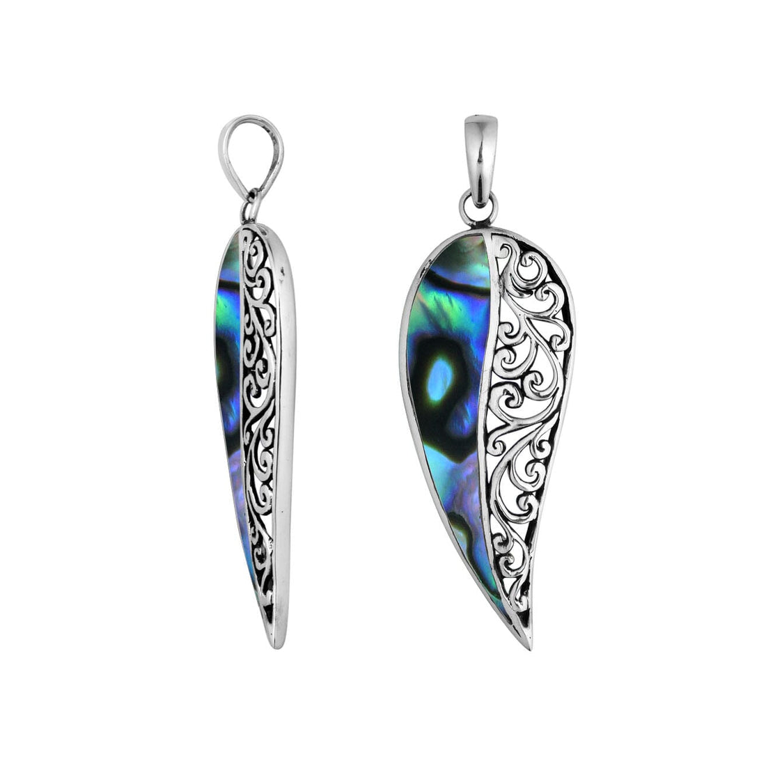 AP-6200-AB Sterling Silver Leaf Shape Pendant With Abalone Shell Jewelry Bali Designs Inc 