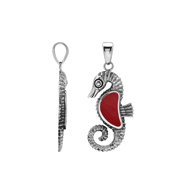 AP-6352-CR Sterling Silver Pendant with Coral Jewelry Bali Designs Inc 