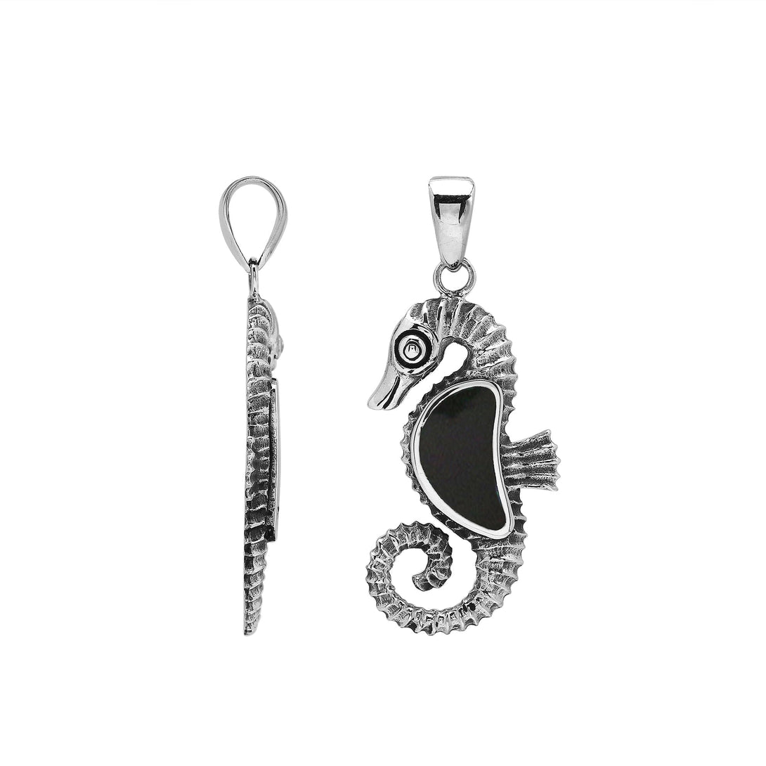 AP-6352-SHB Sterling Silver Pendant with Black Shell Jewelry Bali Designs Inc 