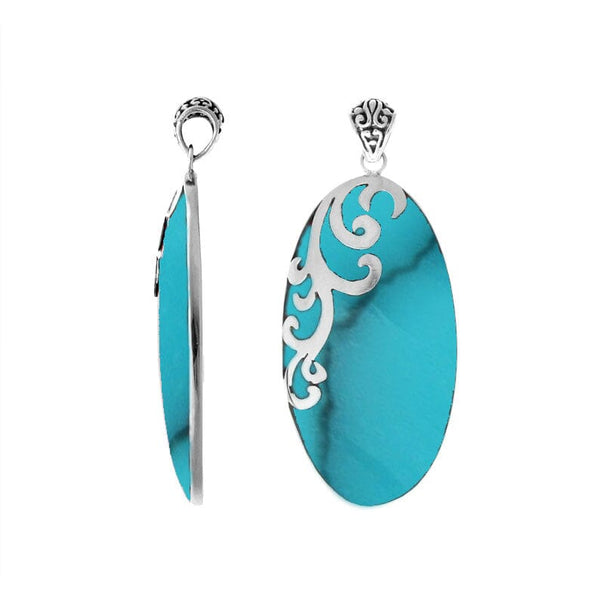 AP-7034-TQ Sterling Silver Designer Pendant With Oval Turquoise Shell Jewelry Bali Designs Inc 