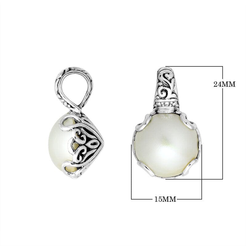 AP-8002-PE Sterling Silver Small Pretty Pendant With Fresh Water Mabe Pearl Jewelry Bali Designs Inc 