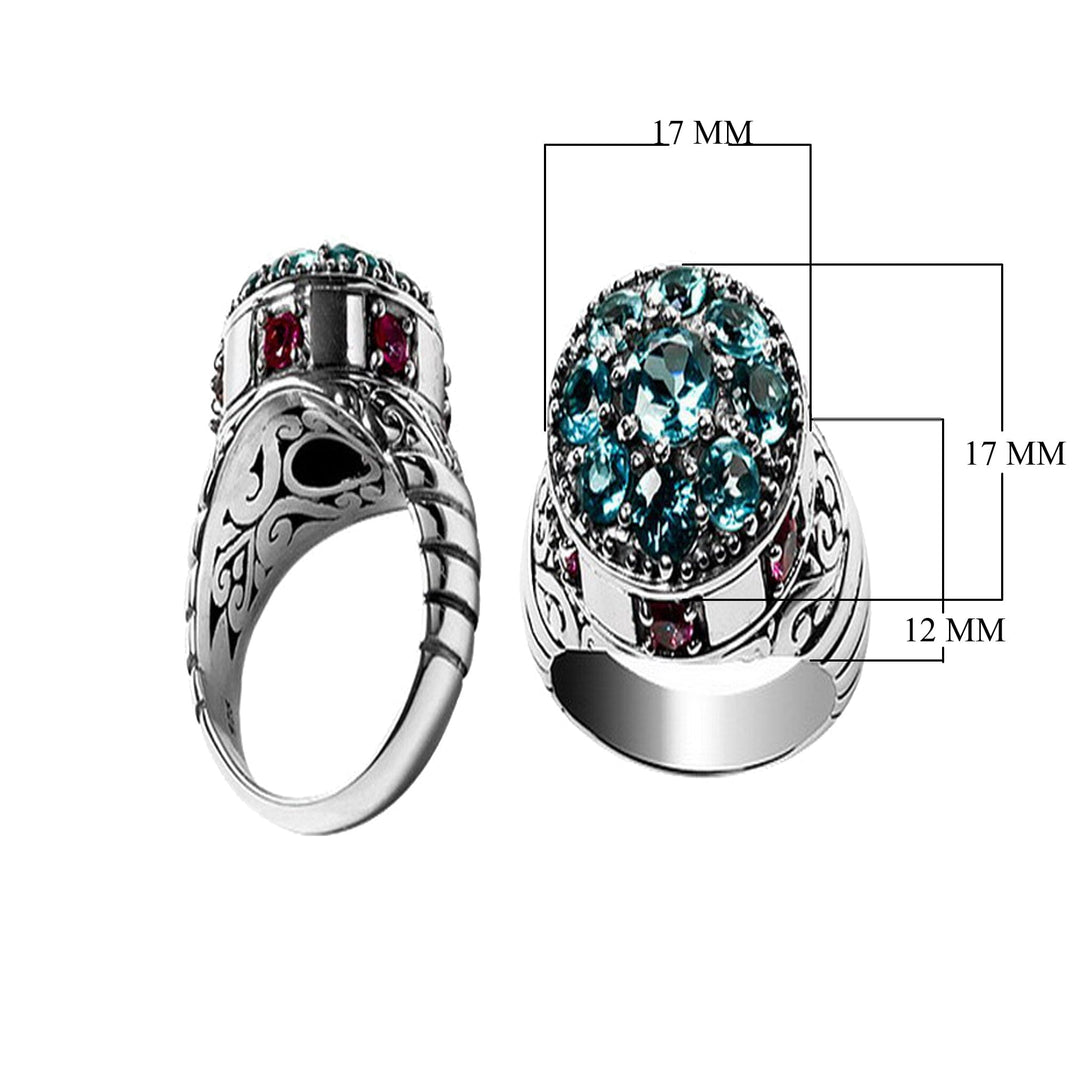 AR-1038-CO1 Sterling Silver Ring With Blue Topaz Q., Pink Topaz Q. Jewelry Bali Designs Inc 