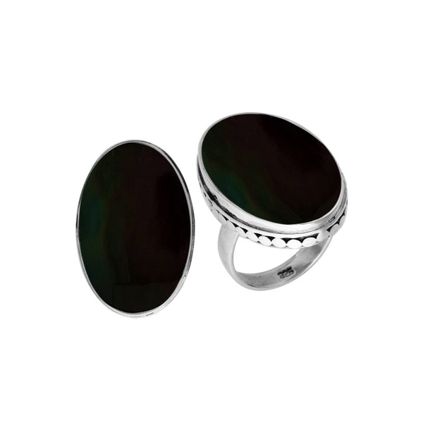 AR-6213-SHB-6 Sterling Silver Oval Shape Ring With Black Shell Jewelry Bali Designs Inc 