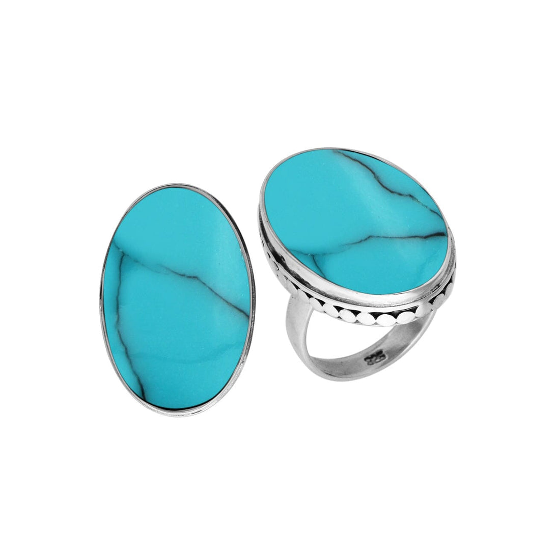 AR-6213-TQ-6 Sterling Silver Oval Shape Ring With Turquoise Shell Jewelry Bali Designs Inc 