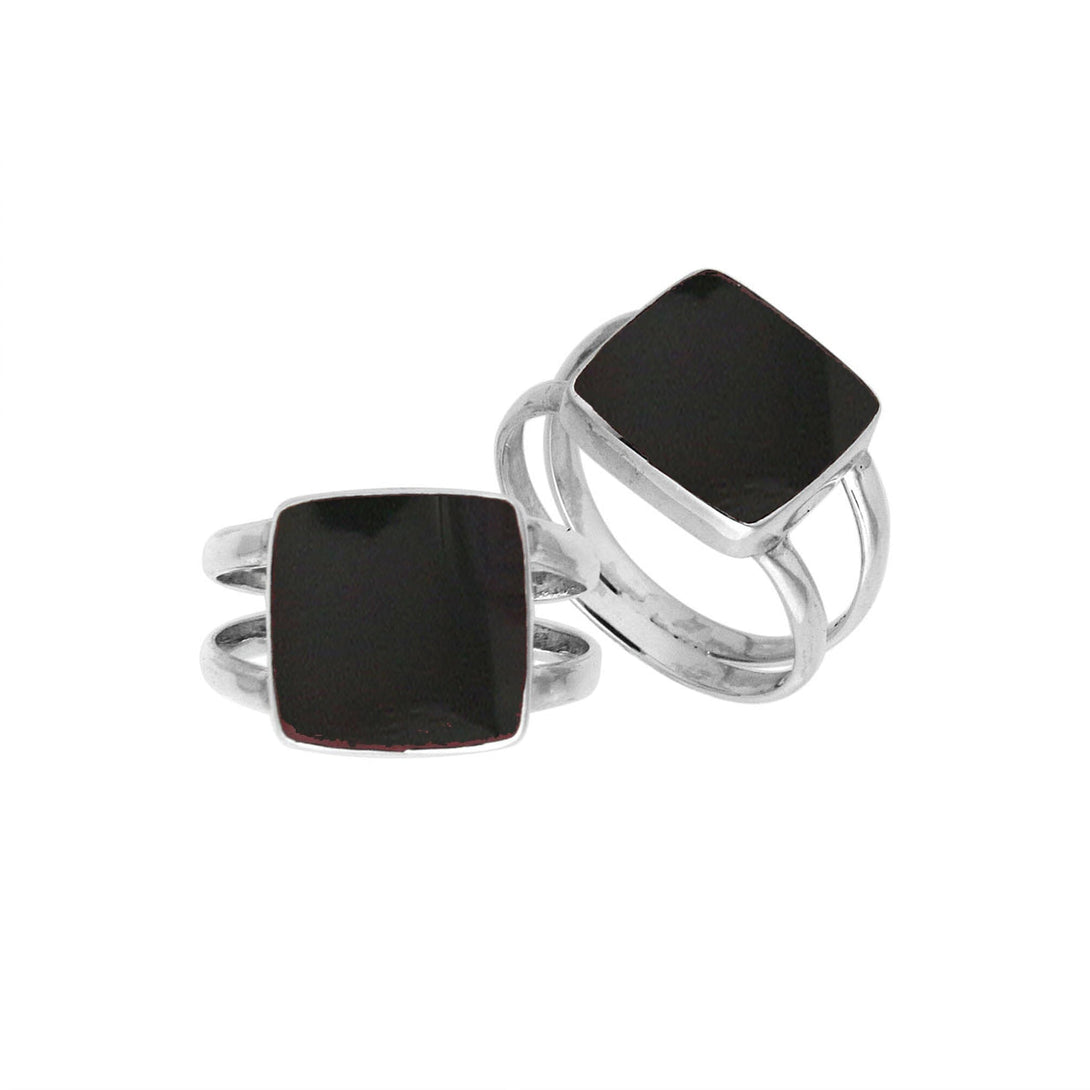 AR-6222-SHB Sterling Silver Square Shape Ring With Black Shell Jewelry Bali Designs Inc 6 