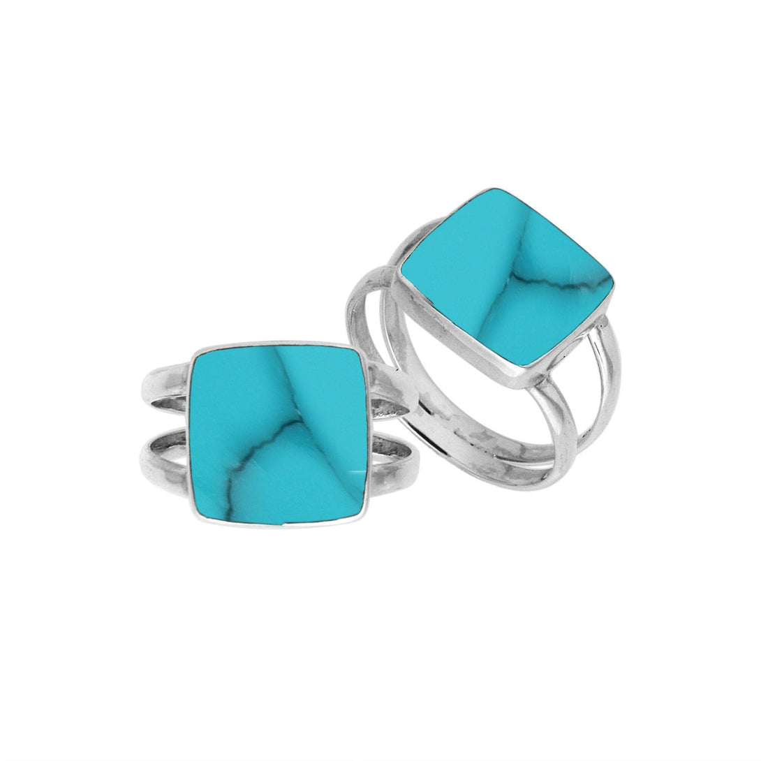 AR-6222-TQ Sterling Silver Square Shape Ring With Turquoise Shell Jewelry Bali Designs Inc 6 