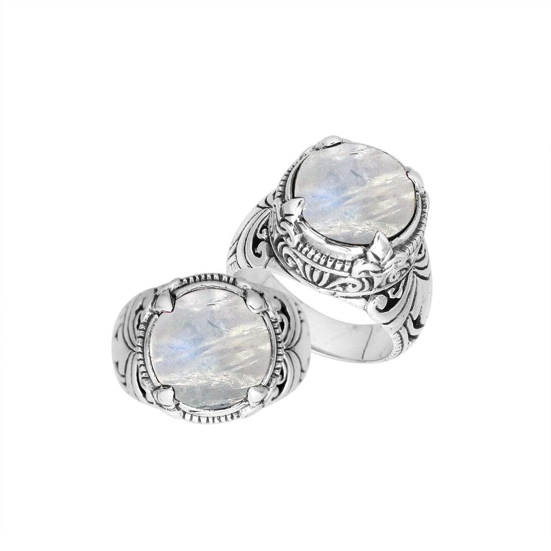 AR-8029-RM-7 Sterling Silver Ring With Rainbow Moonstone Jewelry Bali Designs Inc 