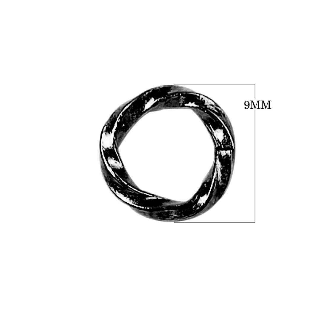 JOR-107 Black Rhodium Overlay Twisted Open Jump Ring Beads Bali Designs Inc 9MM 