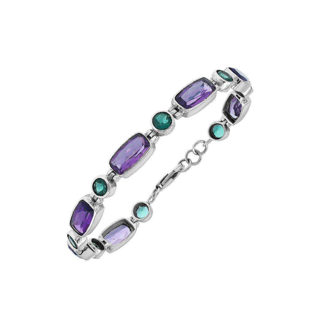 SB-7125-CO1-7.5" Sterling Silver Bracelet With Green Quartz & Amethyst Q. Jewelry Bali Designs Inc 