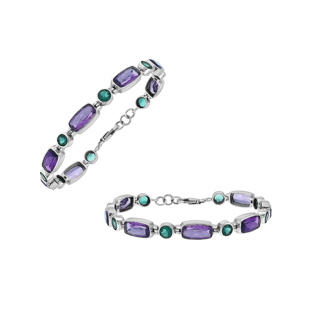 SB-7125-CO1-7.5" Sterling Silver Bracelet With Green Quartz & Amethyst Q. Jewelry Bali Designs Inc 