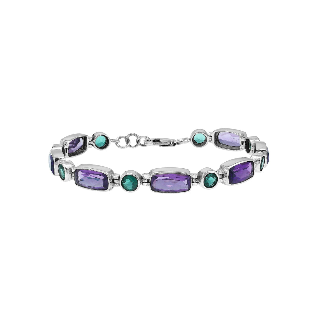 SB-7125-CO1-7.5" Sterling Silver Bracelet With Green Quartz & Amethyst Q. Jewelry Bali Designs Inc 