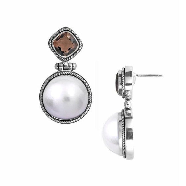 SE-2221-CO2 Sterling Silver Earring With Mabe Pearl & Smokey Quartz Jewelry Bali Designs Inc 