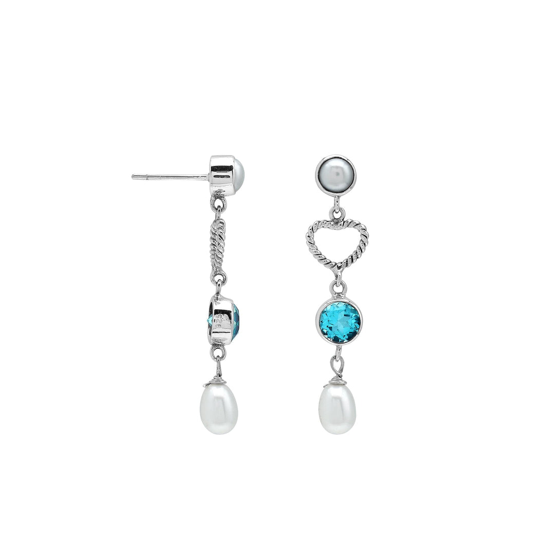 SE-2285-CO2 Sterling Silver Earring With Fresh Water Pearl, Blue Topaz Q. Jewelry Bali Designs Inc 