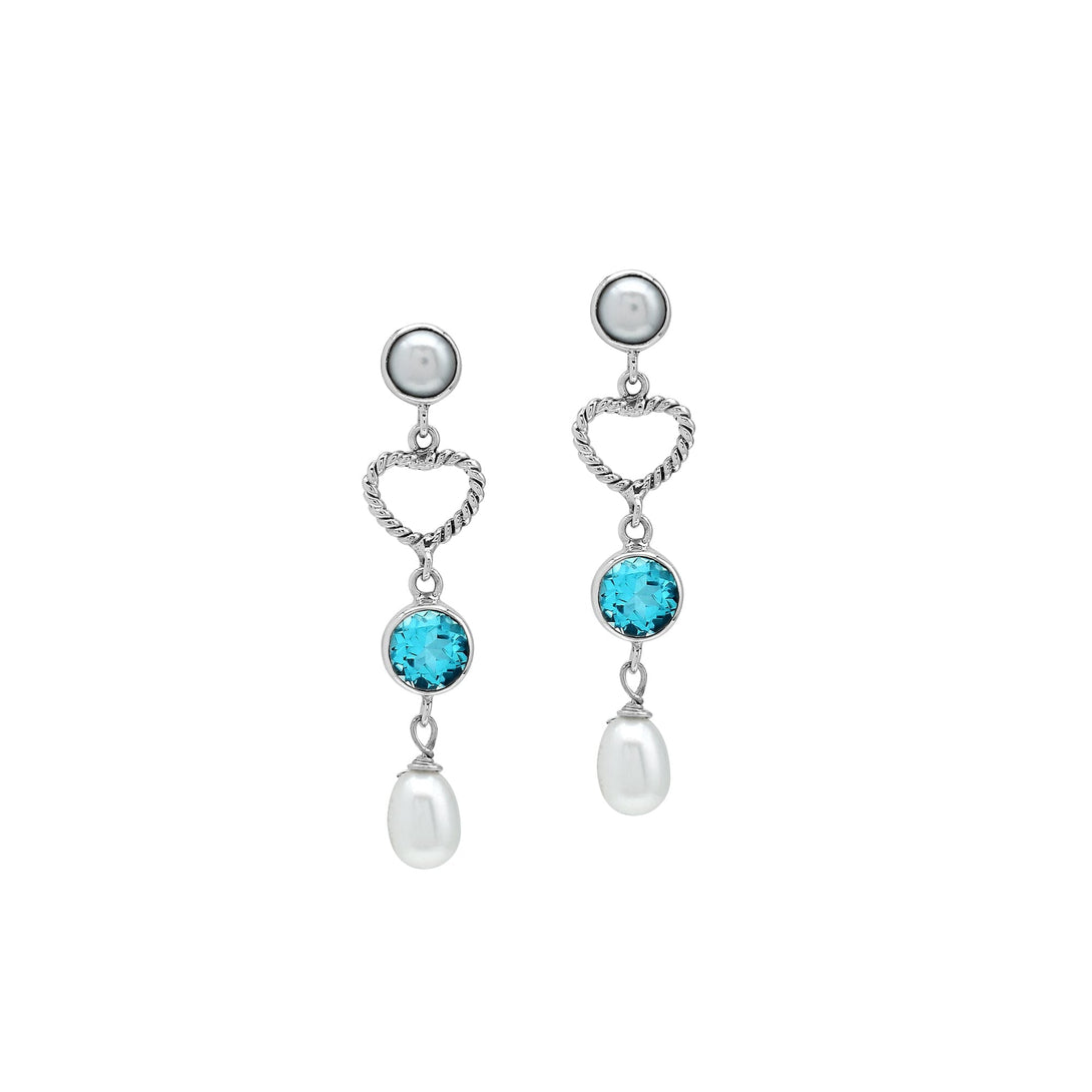 SE-2285-CO2 Sterling Silver Earring With Fresh Water Pearl, Blue Topaz Q. Jewelry Bali Designs Inc 