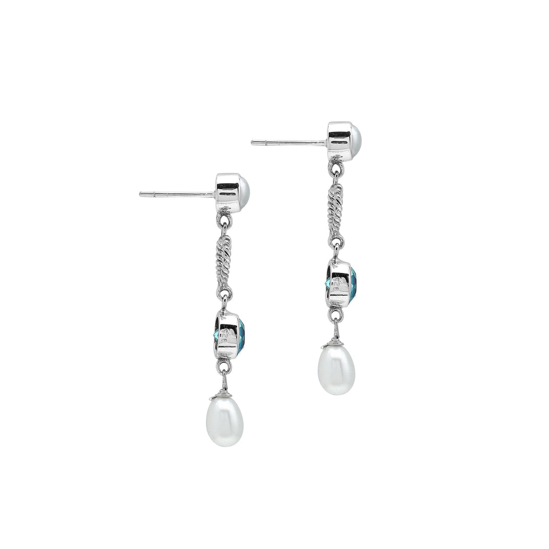 SE-2285-CO2 Sterling Silver Earring With Fresh Water Pearl, Blue Topaz Q. Jewelry Bali Designs Inc 