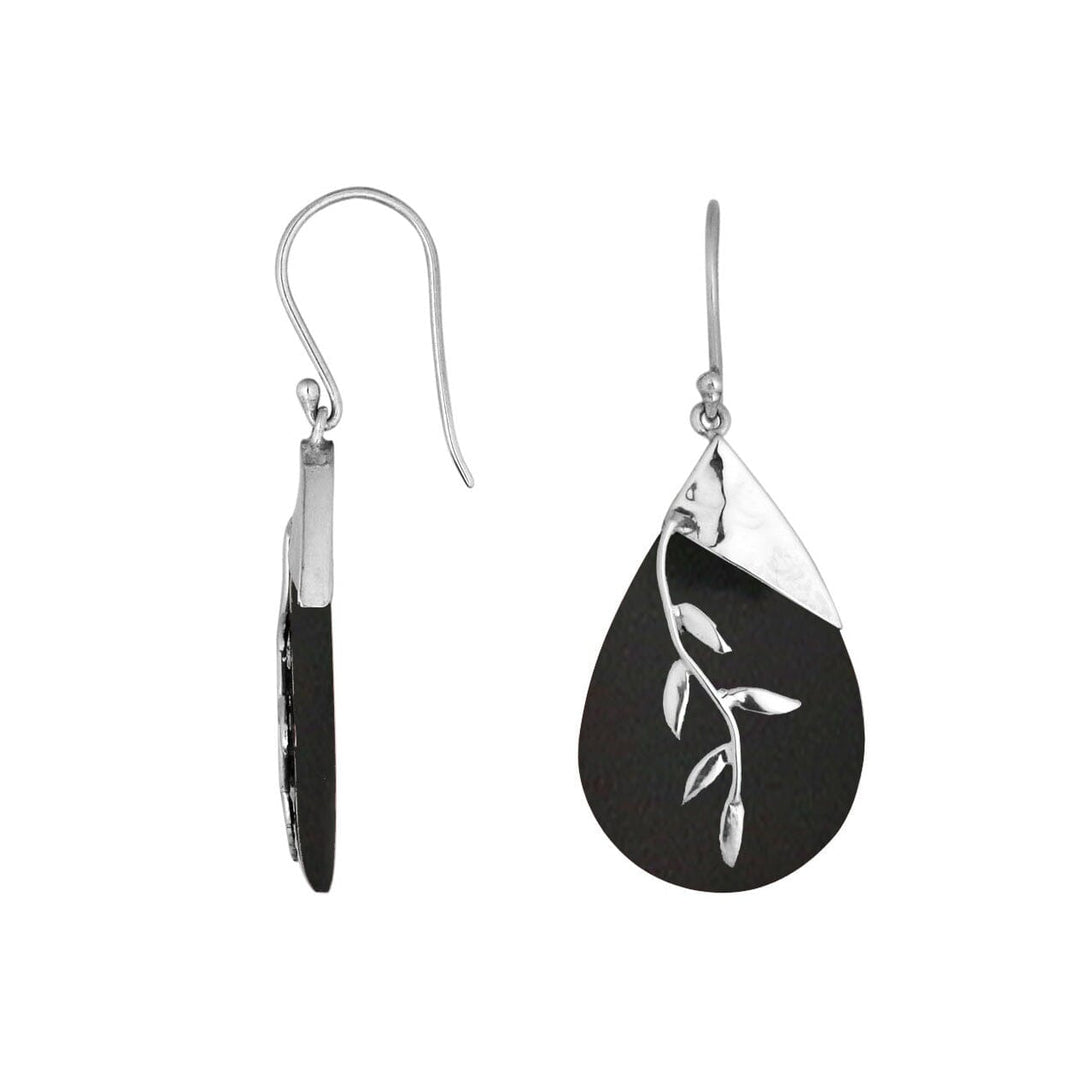 SE-8053-SHB Sterling Silver Fancy Earring With Black Shell Jewelry Bali Designs Inc 