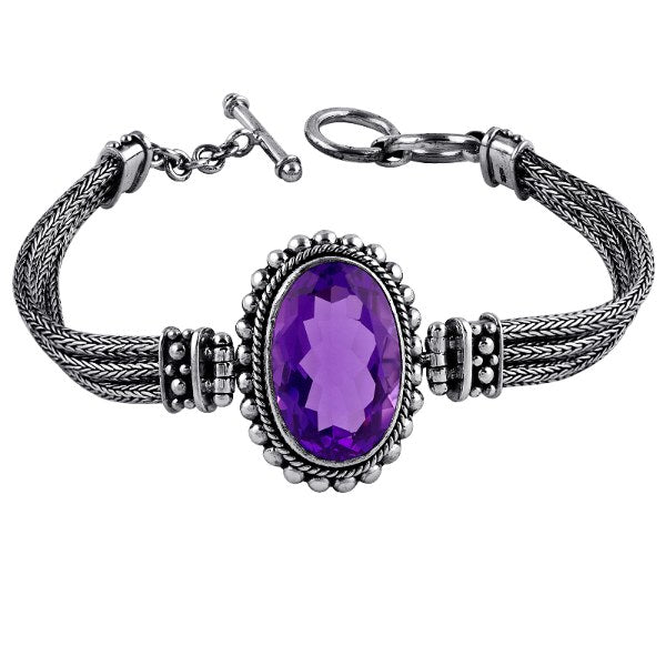 AB-1021-AM Sterling Silver Bracelet With Amethyst Q. Jewelry Bali Designs Inc 