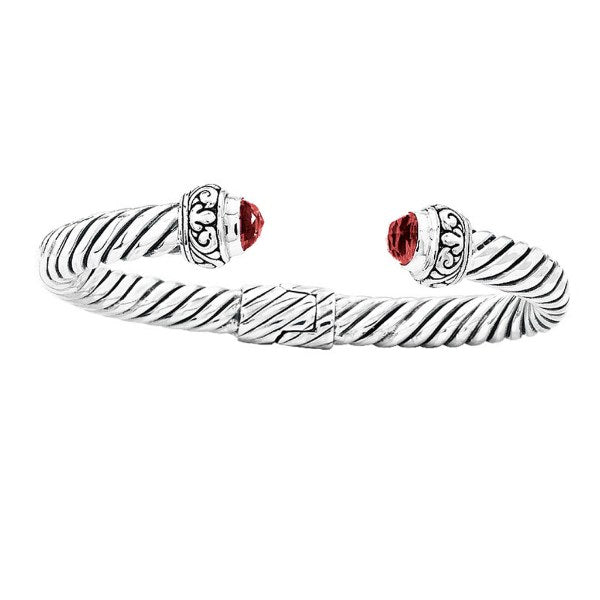 AB-1024-GA Sterling Silver Bangle With Garnet Q. Jewelry Bali Designs Inc 