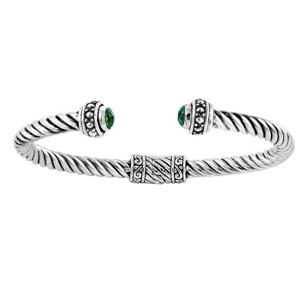 AB-1031-GQ Sterling Silver Bangle With Green Quartz Jewelry Bali Designs Inc 