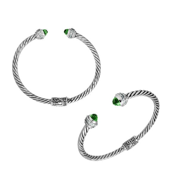 AB-1057-GQ Sterling Silver Bangle With Green Quartz Jewelry Bali Designs Inc 